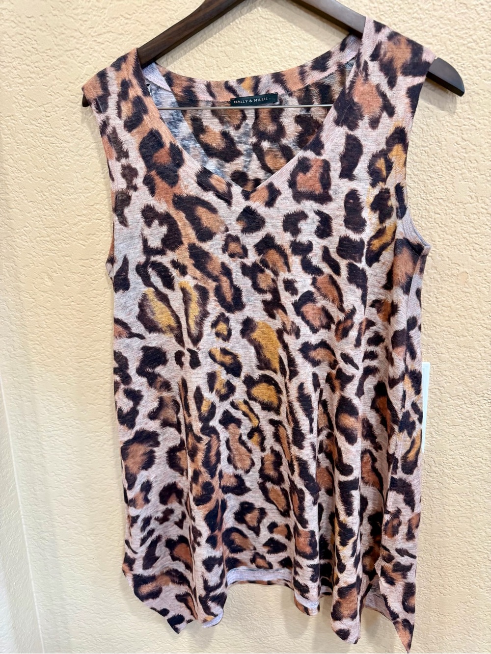 Nally & Millie Leopard Print V-Neck Tank Top - Tan, Brown, Black